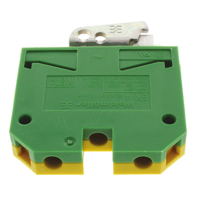 Weidmuller 2-Way EK 4 Earth Terminal Block, 26 → 10 AWG Wire, Screw Down, Nylon Housing, ATEX