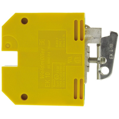 Weidmuller 2-Way EK 10 Earth Terminal Block, 14 → 8 AWG Wire, Screw Down, Nylon Housing, ATEX
