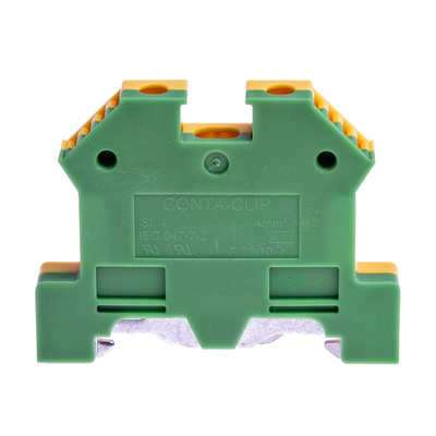 RS PRO 2-Way Top Hat Earth Terminal Block, 4mm², 22 → 11 AWG Wire, Screw Down, Nylon Housing