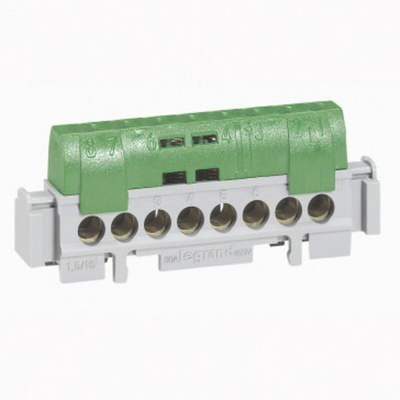 Legrand Distribution Block, 8 Way, 80 A, 100 A, 400 V, Green