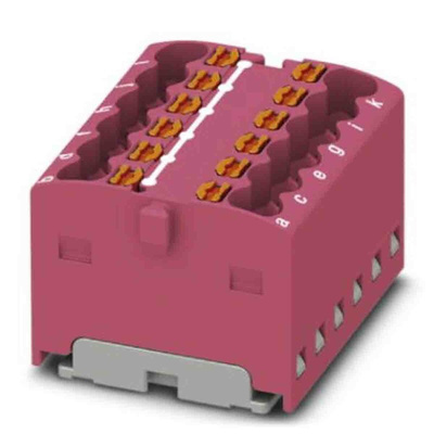 Phoenix Contact Distribution Block, 12 Way, 2.5mm², 17.5A, 450 V, Pink