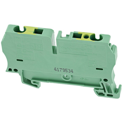 Weidmuller 2-Way ZPE4 DIN Rail Earth Terminal Block, 26 → 10 AWG Wire, Clamp, Wemid Housing