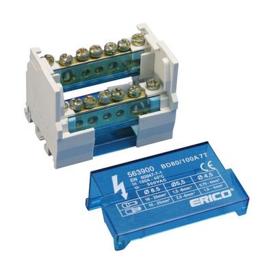 nVent ERIFLEX Distribution Block, 2 Way, 10 → 25mm², 100A, 500 V, Blue