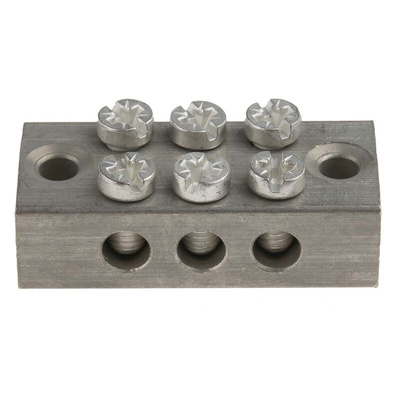 RS PRO 3-Way Double Screw Earth Terminal Block, 0 to 16mm², 0 → 16 AWG Wire, Screw Down, Brass Housing
