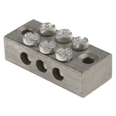 RS PRO 3-Way Double Screw Earth Terminal Block, 0 to 16mm², 0 → 16 AWG Wire, Screw Down, Brass Housing