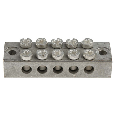 RS PRO 5-Way Double Screw Earth Terminal Block, 0 to 16mm², 0 → 16 AWG Wire, Screw Down, Brass Housing