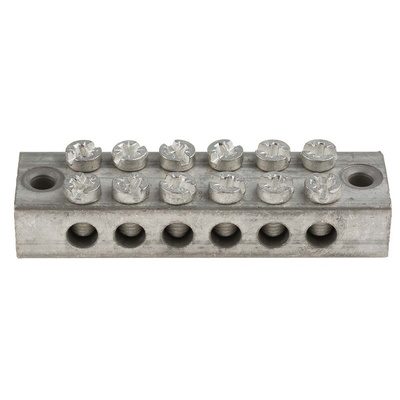 RS PRO 6-Way Double Screw Earth Terminal Block, 0 to 16mm², 0 → 16 AWG Wire, Screw Down, Brass Housing
