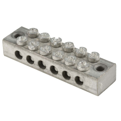 RS PRO 6-Way Double Screw Earth Terminal Block, 0 to 16mm², 0 → 16 AWG Wire, Screw Down, Brass Housing