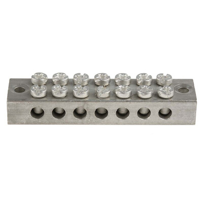 RS PRO 7-Way Double Screw Earth Terminal Block, 0 to 16mm², 0 → 16 AWG Wire, Screw Down, Brass Housing