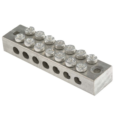 RS PRO 7-Way Double Screw Earth Terminal Block, 0 to 16mm², 0 → 16 AWG Wire, Screw Down, Brass Housing