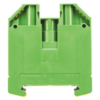 Weidmuller 2-Way WPE 16 Earth Terminal Block, 16mm², 14 → 6 AWG Wire, Screw Down, Wemid Housing, ATEX