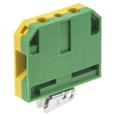 Weidmuller 2-Way EK 16 Earth Terminal Block, 10 → 6 AWG Wire, Screw Down, Nylon Housing, ATEX