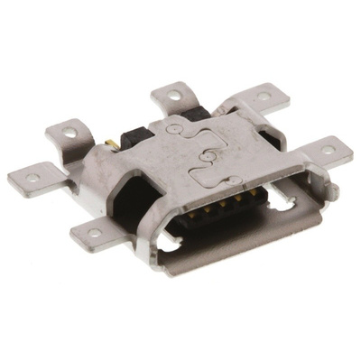 Molex, MICRO-USB USB Connector, SMT, Socket 2.0 B, Solder, Right Angle