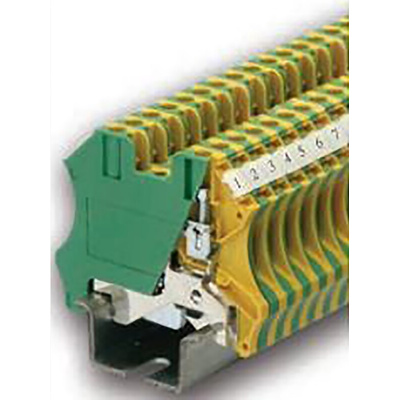 RS PRO 2-Way DIN Rail Earth Block, 0.5 to 2.5mm², 26 → 12 AWG Wire, Screw