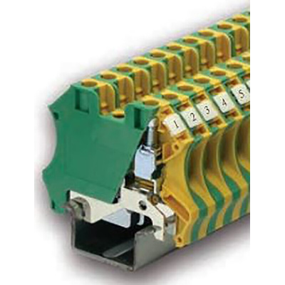 RS PRO 2-Way DIN Rail Earth Block, 0.5 to 6mm², 26 → 8 AWG Wire, Screw