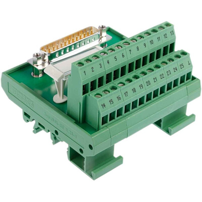 Phoenix Contact FLKM-D25 SUB/S Series 25-Contact Male Interface Module, D-sub Connector, DIN Rail Mount, 2.5A