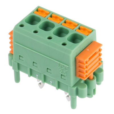 Phoenix Contact SDC 2.5/ 4-PV-5.0-ZB Series PCB Terminal Block, 4-Contact, 5mm Pitch, Through Hole Mount, 1-Row, Screw