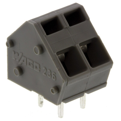 Wago 236 Series PCB Terminal Block, 2-Contact, 5 mm, 5.08 mm Pitch, 1-Row