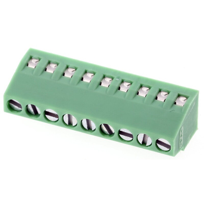 Phoenix Contact MPT 0.5/9-2.54 Series PCB Terminal Block, 9-Contact, 2.54mm Pitch, Through Hole Mount, 1-Row, Screw