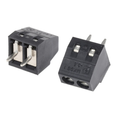 Phoenix Contact MKDS 1/ 2-3.5 HT BK Series PCB Terminal Block, 2-Contact, 3.5mm Pitch, Through Hole Mount, 1-Row,