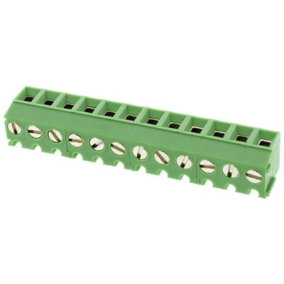 RS PRO PCB Terminal Block, 12-Contact, 3.81mm Pitch, Through Hole Mount, 1-Row, Screw Termination