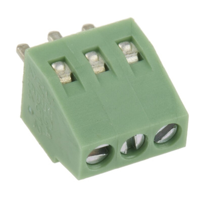 RS PRO PCB Terminal Block, 3-Contact, 2.54mm Pitch, Through Hole Mount, 1-Row, Screw Termination