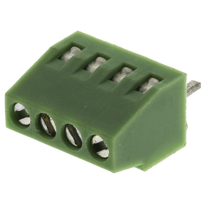 RS PRO PCB Terminal Block, 4-Contact, 2.54mm Pitch, Through Hole Mount, 1-Row, Screw Termination