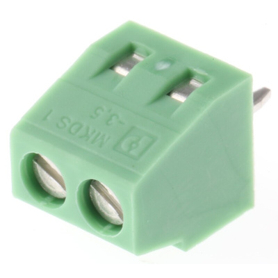 Phoenix Contact MKDS 1/ 2-3.5 Series PCB Terminal Block, 2-Contact, 3.5mm Pitch, Through Hole Mount, 1-Row, Screw