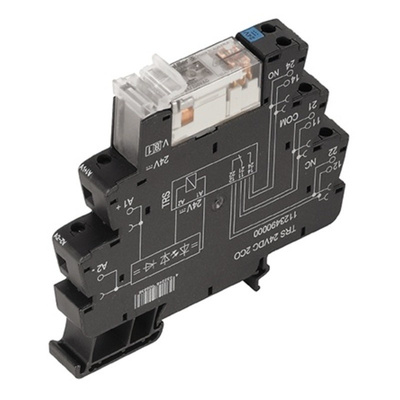 Weidmuller TRS Series , 24V DPDT Interface Relay Module, Screw Terminal , DIN Rail