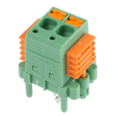 Phoenix Contact SDC 2.5/ 2-PV-5.0-ZB Series PCB Terminal Block, 2-Contact, 5mm Pitch, Through Hole Mount, 1-Row, Screw