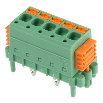 Phoenix Contact SDC 2.5/ 5-PV-5.0-ZB Series PCB Terminal Block, 5-Contact, 5mm Pitch, Through Hole Mount, 1-Row, Screw