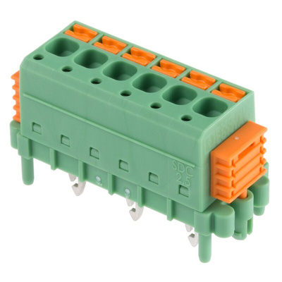 Phoenix Contact SDC 2.5/ 6-PV-5.0-ZB Series PCB Terminal Block, 6-Contact, 5mm Pitch, Through Hole Mount, 1-Row, Screw