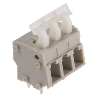 TE Connectivity PCB Terminal Block, 3-Contact, 5mm Pitch, Through Hole Mount, 1-Row, Solder Termination