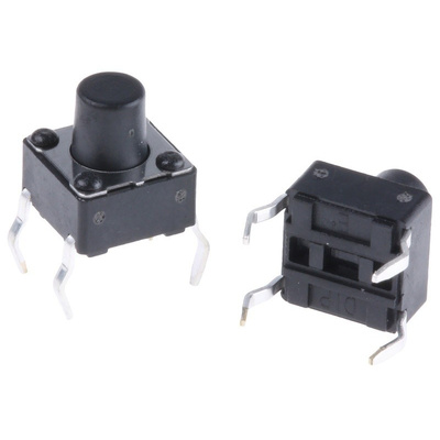 Black Button Tactile Switch, Single Pole Single Throw (SPST) 50 mA @ 12 V dc 3.5mm