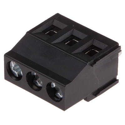 Phoenix Contact MKDSN 2.5/3 HT BK Series PCB Terminal Block, 3-Contact, 5mm Pitch, Through Hole Mount, 1-Row, Solder