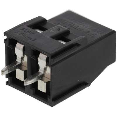 Phoenix Contact MKDSN 2.5/ 2-5.08 HT BK Series PCB Terminal Block, 2-Contact, 5.08mm Pitch, Through Hole Mount, 1-Row,