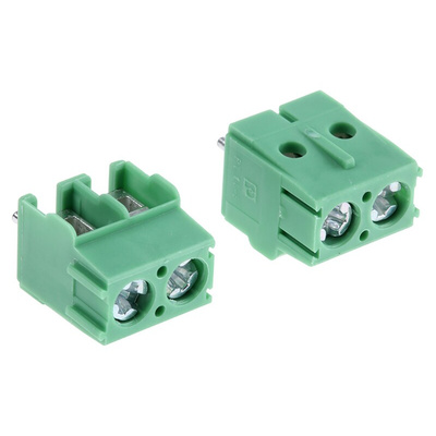 Phoenix Contact PT 1.5/2-5.0-H Series PCB Terminal Block, 2-Contact, 5mm Pitch, Through Hole Mount, Screw Termination