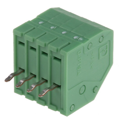 Phoenix Contact PTSA 0.5/ 4-2.5-F Series PCB Terminal Block, 4-Contact, 2.5mm Pitch, Through Hole Mount, Solder