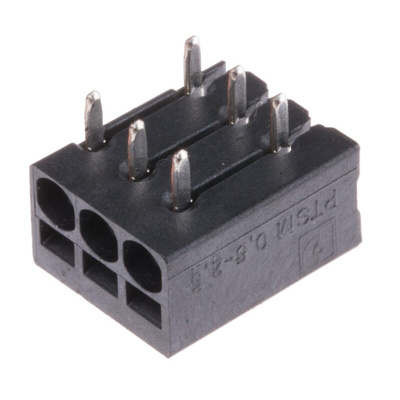 Phoenix Contact PTSM 0.5/ 3-2.5-H THR R32 Series PCB Terminal Block, 3-Contact, 2.5mm Pitch, Through Hole Mount, 1-Row,