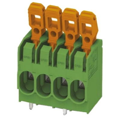 Phoenix Contact PLH 5/4-7.5-ZF Series PCB Terminal Block, 4-Contact, 7.5mm Pitch, Through Hole Mount, 1-Row, Spring