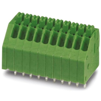 Phoenix Contact PTSA 0.5/10-2.5-F Series PCB Terminal Block, 10-Contact, 2.5mm Pitch, Through Hole Mount, 1-Row, Spring