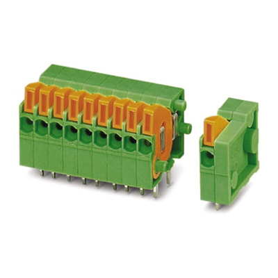 Phoenix Contact FFKDSA1/H-2.54- 9 Series PCB Terminal Block, 9-Contact, 2.54mm Pitch, Through Hole Mount, Spring Cage