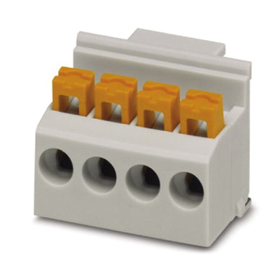 Phoenix Contact FKDSO 2.5/ 4-L KMGY Series PCB Terminal Block, 4-Contact, 5mm Pitch, Through Hole Mount, Spring Cage
