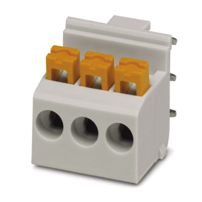 Phoenix Contact FKDSO 2.5/ 3-R KMGY Series PCB Terminal Block, 3-Contact, 5mm Pitch, Through Hole Mount, Spring Cage