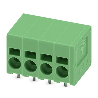 Phoenix Contact SPT 2.5/4-H-5.0 Series PCB Terminal Block, 4-Contact, 5mm Pitch, Through Hole Mount, 1-Row, Spring Cage