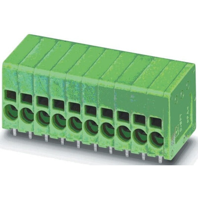 Phoenix Contact SPT 2.5/12-H-5.0 Series PCB Terminal Block, 12-Contact, 5mm Pitch, Through Hole Mount, 1-Row, Spring