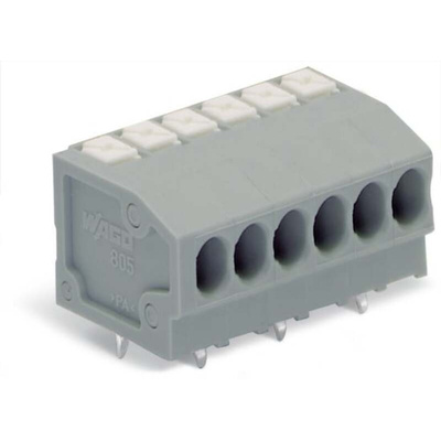Wago 805 Series PCB Terminal Block, 5-Contact, 3.5mm Pitch, PCB Mount, 1-Row, Push-In Cage Clamp Termination