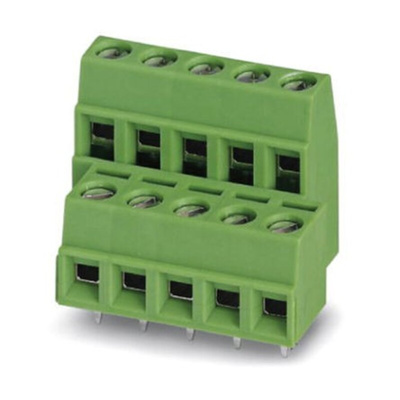 Phoenix Contact FRONT 2.5-H/SA10/ 2 Series PCB Terminal Block, 2-Contact, 5mm Pitch, Through Hole Mount, Screw