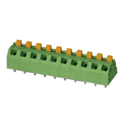 Phoenix Contact SPTAF 1/ 2-5.0-EL Series PCB Terminal Block, 2-Contact, 5mm Pitch, Through Hole Mount, 2-Row