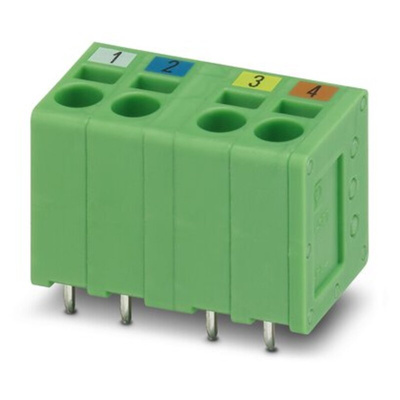 Phoenix Contact 5/ 4-V-EX PROFINET 2, SPT 2 Series PCB Terminal Block, 4-Contact, 5mm Pitch, PCB Mount, 1-Row, PCB